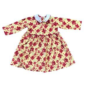 Little Me Floral Corduroy Dress With Peter Pan Collar Baby Girls 18M 100% Cotton